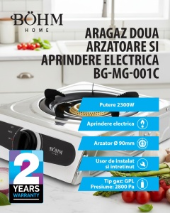 Plita Gaz 1 Arzator cu Aprindere Electrica Bohm BG-MG-001C, crom