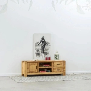 COMODĂ TV ADRIANA 1 usa, 2 sertare si 2 nise, lemn masiv-140 x 42 x 50 cm