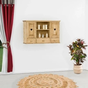 Dulap de perete CHAMONIX 2 usi, 3 sertare, lemn masiv-120 x 38 x 75 cm