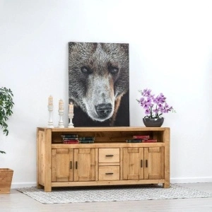 COMODĂ TVADRIANA 4 usi, 2 sertare si o nisa, lemn masiv-180 x 50 x 85 cm