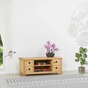 COMODĂ TV MEGEVE 4 sertare, Lemn masiv-135 x 52 x 55 cm