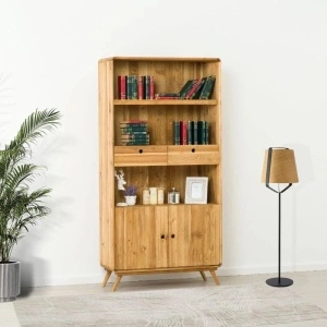 BIBLIOTECA CHARME, 2 usi 2 sertare si 3 nise, Lemn masiv-100 x 40 x 200 cm
