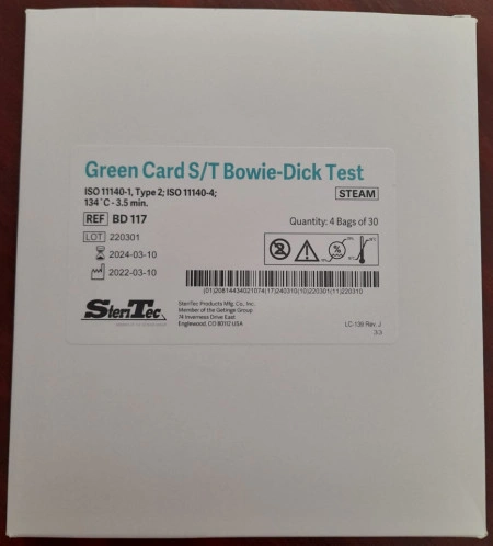 CUTIE-CU-4-PUNGI-A-CATE-30-TESTE-Test-BOWIE-DICK-Green-Card-pentru-testare-autoclave