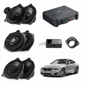 Pachet sistem audio Plug&Play Audison dedicat BMW K4M X4M + Amplificator SR 4.300 520W + Conectica dedicata