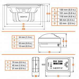 Difuzoare auto Hertz Dieci DSK 130.3, set sistem 2 căi, 130mm, 60W RMS, 4Ω, 4 difuzoare + Accesorii - Img 3