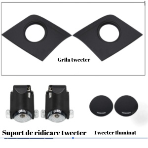 Tweetere rotative dedicate Audi Q7 4M 2016-2023, Q8 2019-2025, RGB Acrilice 3 in 1 Statice cu efect RGB, Control din Aplicatie Bluetooth