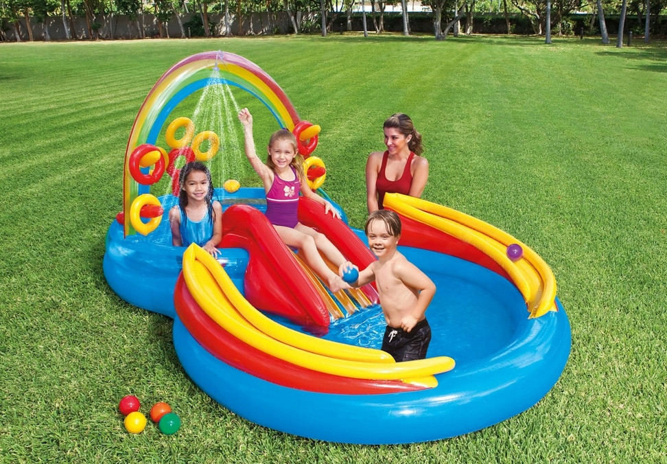 Loc de joaca acvatic pentru copii, cu 2 Piscine si Tobogan, Fantana Arteziana, Arcada Curcubeu, Inele, Bile, Intex, 297 x 193 x 135 cm, Multicolor 3 3%20%2857%29 - ABStore
