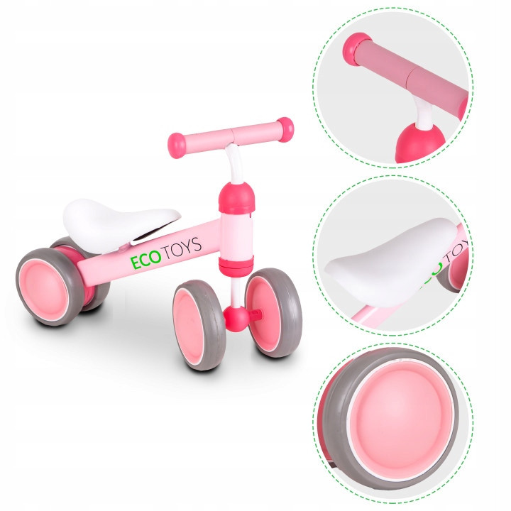 Bicicleta de echilibru, cu roti duble, pentru interior / exterior, Ecotoys, Roz, pentru copii, 18 - 36 luni, sarcina maxima 20 kg 3 Rowerek biegowy mini rower Practise Pink Ecotoys Rama Karbonowa - ABStore
