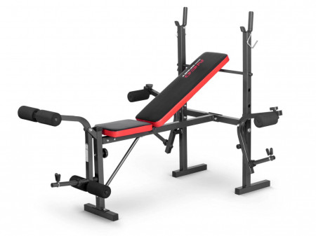 Banca de exercitii multifunctionala, cu 3 profile de incarcare greutati, 4 trepte de inclinare spatar, Neo-Sport, NS-201, Negru/Rosu