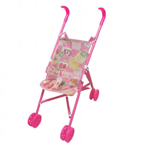 Carucior pentru Papusi, tip umbrela, Roz, Ursulet, material plastic si textil