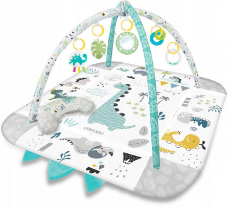 Covoras educativ pentru copii, multifunctional, pereti reglabili, 7 jucarii interactive, oglinda, 110 x 100 cm, Ricokids, Nessi