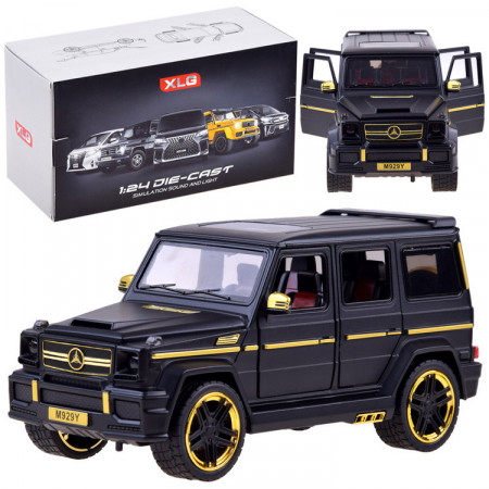Masinuta de jucarie, Mercedes G65, din metal, masiva, cu usa, lumini, sunete, 20 cm, Neagra