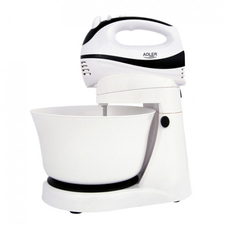 Mixer cu bol rotativ, 300 W, Bol 2.5 l, 5 Viteze + Turbo, Alb/Negru, Adler AD 4206