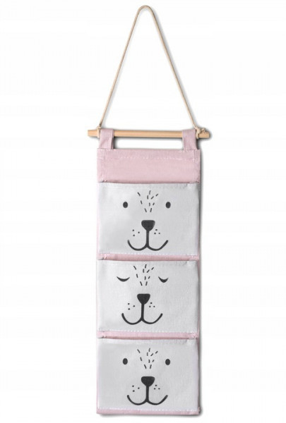 Organizator suspendat pentru jucarii , 80 x 20 cm, 3 buzunare de14 cm, Nukido, Roz
