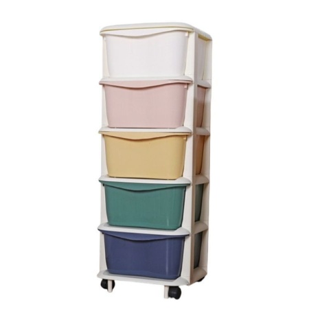 Raft mobil cu recipiente pentru depozitare, Multistore, 5 sertare, din plastic, multicolor