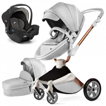 Set 3 in 1 - Carucior Hot Mom 360 Gri 2 in 1 + Scoica auto Joie Gemm Shale
