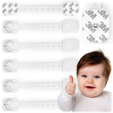 Set 6 Incuietori Pentru Dulapuri, Ricokids, protectie pentru copii, autoadezive, reglabile