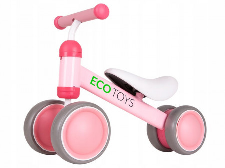 Bicicleta de echilibru, cu roti duble, pentru interior / exterior, Ecotoys, Roz, pentru copii, 18 - 36 luni, sarcina maxima 20 kg