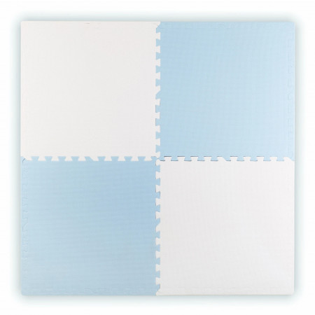 Covoras puzzle din spuma pentru copii, 120x120cm, 4 piese, Ricokids, Alb si Albastru
