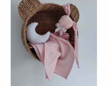 Jucarie din Muselina pentru Bebelusi, Koell, Iepuras, Powder Pink