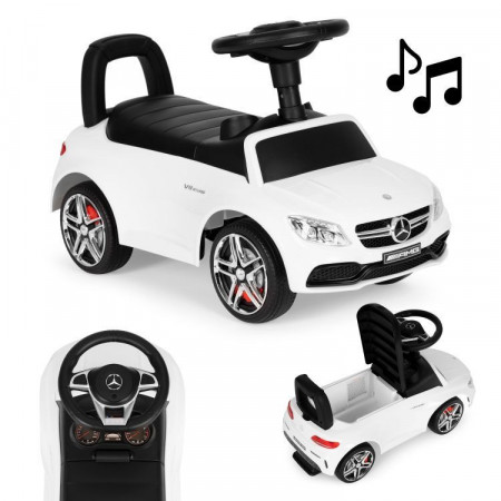 Masinuta Ride-On Pentru Copii, Mercedes AMG, Cu Melodii Si Clanxon, Spatar De Protectie Si Volan Multimedia, Alba