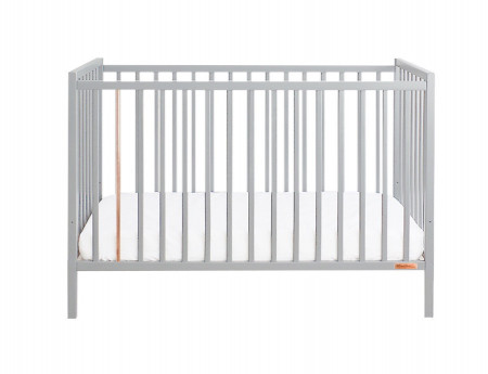 Patut Bebe Din Lemn de Pin Masiv, 120 x 60 cm, Design Impunator, Confortabil, Rezistent, 4 niveluri inaltime saltea, 3 lamele detasabile, Woodies Safe Dreams, Stardust Cot, Grey
