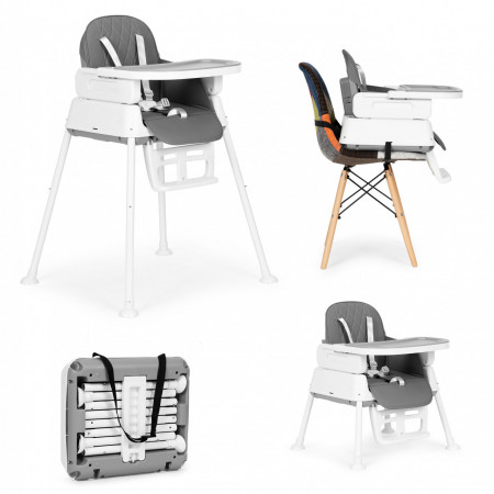 Scaun Pentru Hranire, Ecotoys, Transformabil, 3 in 1, tava detasabila, suport pentru picioare, Gri