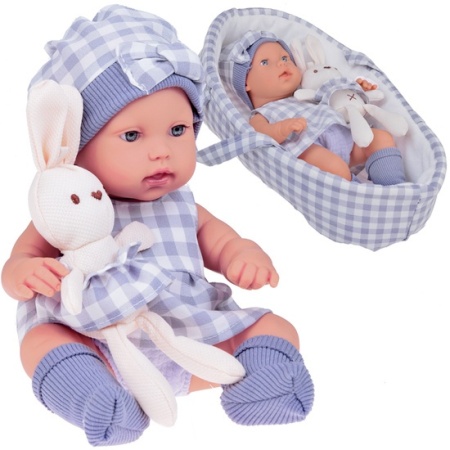 Set 2 jucarii interactive, Bebelus realist, Iepuras de plus, moale si Cosulet de dormit, ZA5007 SZ
