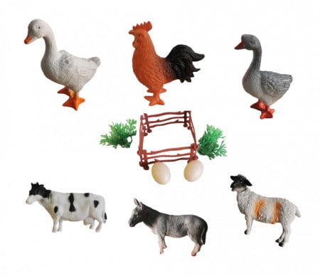 Set Figurine, 6 Animale domestice, cu oua si decor, multicolor