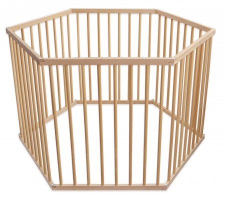 Tarc De Joaca Pentru Copii, 108 x 126 cm, inaltime 68 cm, Waldin, Hexagonal, Culoare Lemn Natural