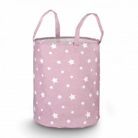 Cos pentru depozitare jucarii camera copiilor, 60 x 35 cm, Nukido, Roz cu Stelute