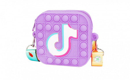Jucarie senzoriala 4 in1, Fidget Toys, Geanta cu bule Pop It pentru copii, TikTok, Mov