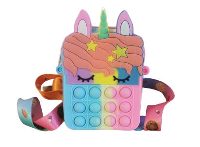 Jucarie senzoriala cu bule, Pop It Bag, Unicorn, Fidget Toys, Geanta multicolora pop it push pentru copii