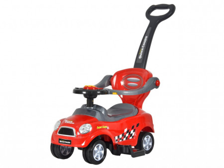 Masinuta pentru copii, Ecotoys, Quick Coupe, 3 in 1, Ride-On, premergator / impingator, volan multimedia, spatar, balustrade de protectie, maner de ghidare, Rosie