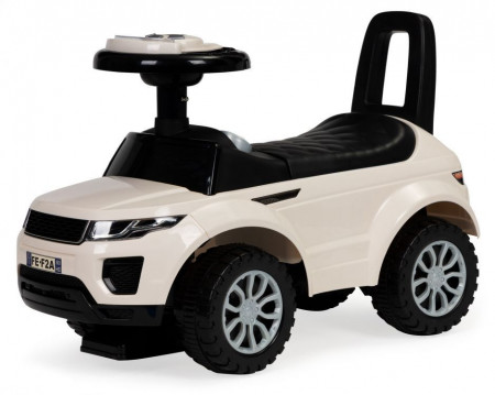 Masinuta Ride-On pentru copii, Land Rover, cu melodii si clanxon, spatar de protectie si volan multimedia, alba
