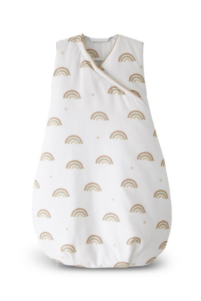Sac de dormit pentru bebelusi Tiny Star Rainbow, 75 cm, Bumbac, Alb / Imprimeu Curcubeu Bej