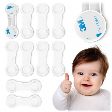 Set 10 Incuietori Pentru Dulapuri, Ricokids, protectie pentru copii, autoadezive, reglabile