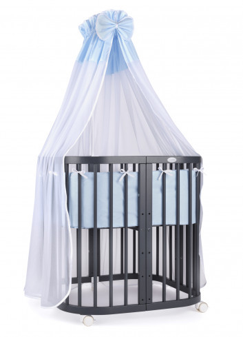 Set Patut Evolutiv pentru Copii, Multifunctional, 7in1, cu Saltele, Baldachin, Lenjerie si Aparatori Laterale, Transformabil, Masa de Schimbat, Co-Sleeping, Tarc de Joaca, Birou, Scaune, Waldin, Graphite, Echipament Albastru, 38