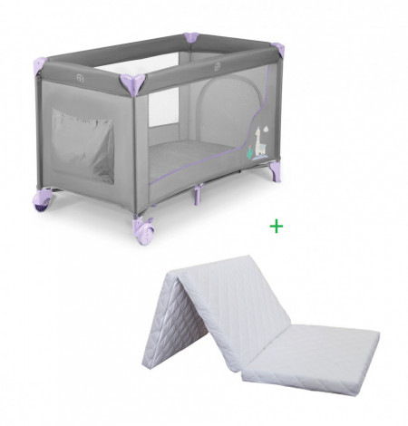 Set Patut pliabil pentru copii, 120 x 60 cm, Ricokids, RK-240, Lavenda Grey cu Saltea Pliabila din Spuma si Cocos, pentru Patut Copii, 120 x 60 cm, MyKids, 08083