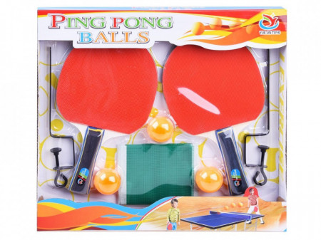 Set Ping Pong, 2 palete din cauciuc, 3 mingi, fileu