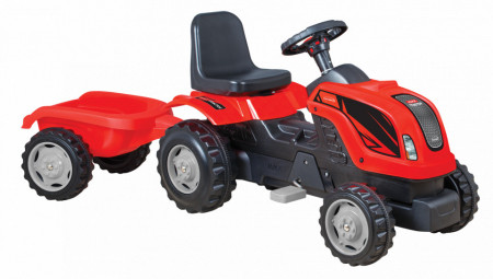 Tractor cu pedale si remorca pentru Copii Micromax MMX Rosu