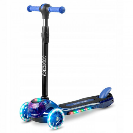 Trotineta de echilibru pentru copii, Ricokids, Piko, cu 3 roti, lumini LED, pliabila, ghidon reglabil, pana la 35 kg, Albastra