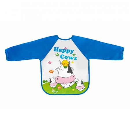Bocioland - Baveta impermeabila pentru copii, Cu maneci lungi, Happy Cows