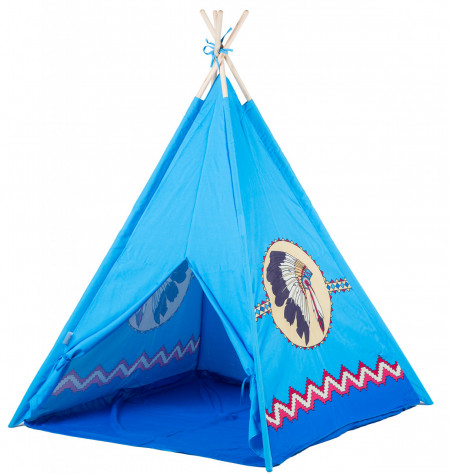 Cort tip indian pentru copii, EcoToys, Wigwam, 120 x 120 x 150 cm, Albastru