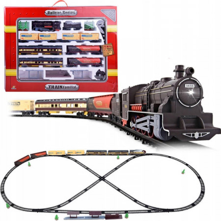 Mega Tren electric cu 7 vagoane, lungimea liniei 996 cm, cu lumini, dispozitiv comutare sina, accesorii pentru decor, Jokomisiada, RC0462 A