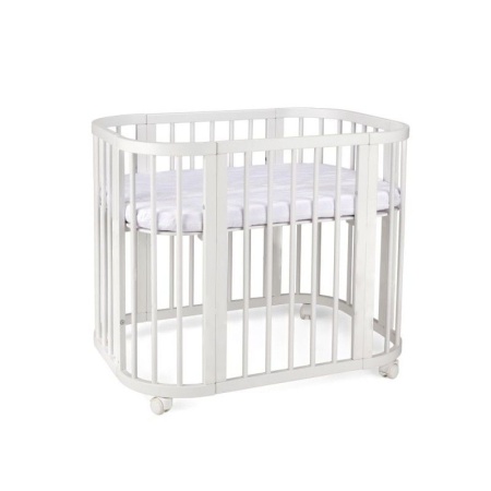 Patut Rotund pentru Copii, Multifunctional, Waldin, 5in1, Saltea Inclusa, Co-Sleeper, Tarc de Joaca, Masa si Scaun pentru Activitati, Culoare Alba