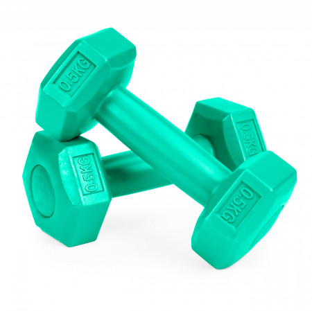 Set 2 Greutati pentru exercitii fizice, gantere hexagonale, ModernHome, 2 x 0,5 kg, 16 x 6,5 cm, Verde