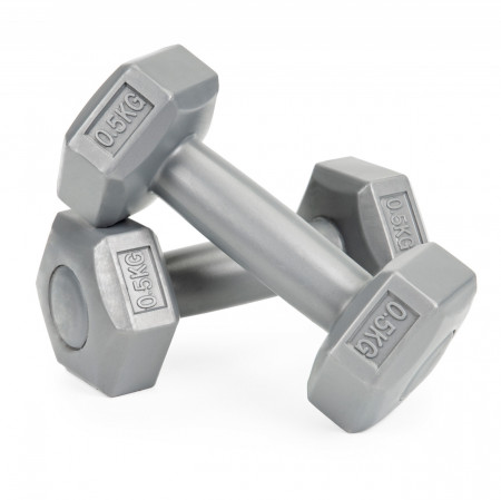 Set 2 Greutati pentru exercitii fizice, gantere hexagonale, ModernHome, 2 x 0,5 kg, 16 x 6,5 cm, Gri