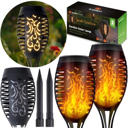 Set 2 Lampi pentru Gradina, Ilumen, L-100, cu incarcare solara, rezistente la apa IPX4, senzor de lumina, pornire automata