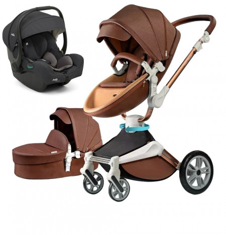 Set 3 in 1 - Carucior copii Hot Mom 360 Coffee 2 in 1 + Scoica auto inclinabila Joie i-Size i-Gemm 3 Shale
